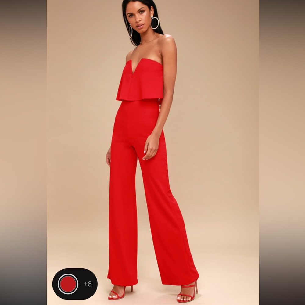 Lulu’s Power of Love Red Strapless Jumpsuit